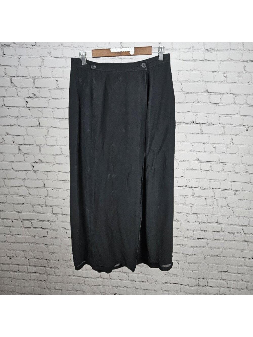 VTG Banana Republic Black 100% Silk Wrap Buttoned Lined Straight Long Skirt 12